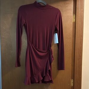 Blue Blush Wine Long Sleeve Dress with Ruffle